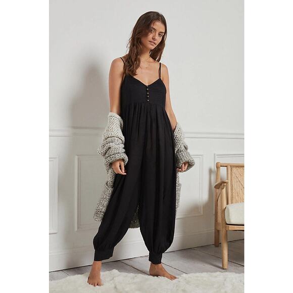 Anthropologie Vega Lounge Jumpsuit size S Black Harem Wide Leg - Picture 1 of 13